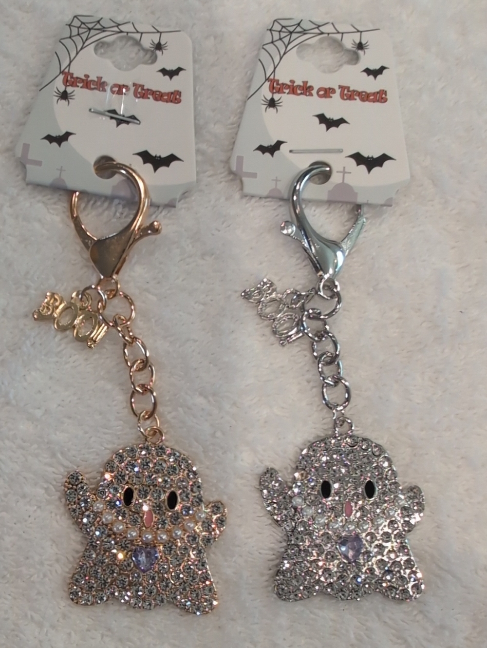 Halloween Sparkle Ghost Keychain - Gold or Silver - Choose One